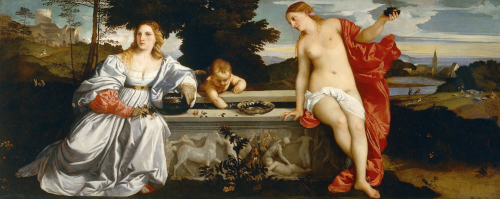 il dipinto del 15015 Amor Sacro Amor Profano dove Tiziano ritrae una cortigiana