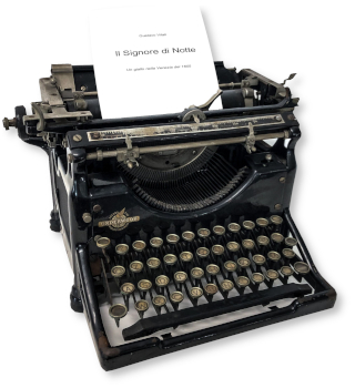 vecchia macchina da scrivere con foglio il signore di notte racconto giallo Venezia 1605